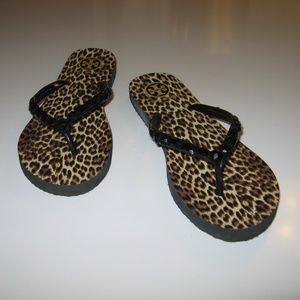 TORY BURCH Leopard Flip Flop Sandals w/Logo